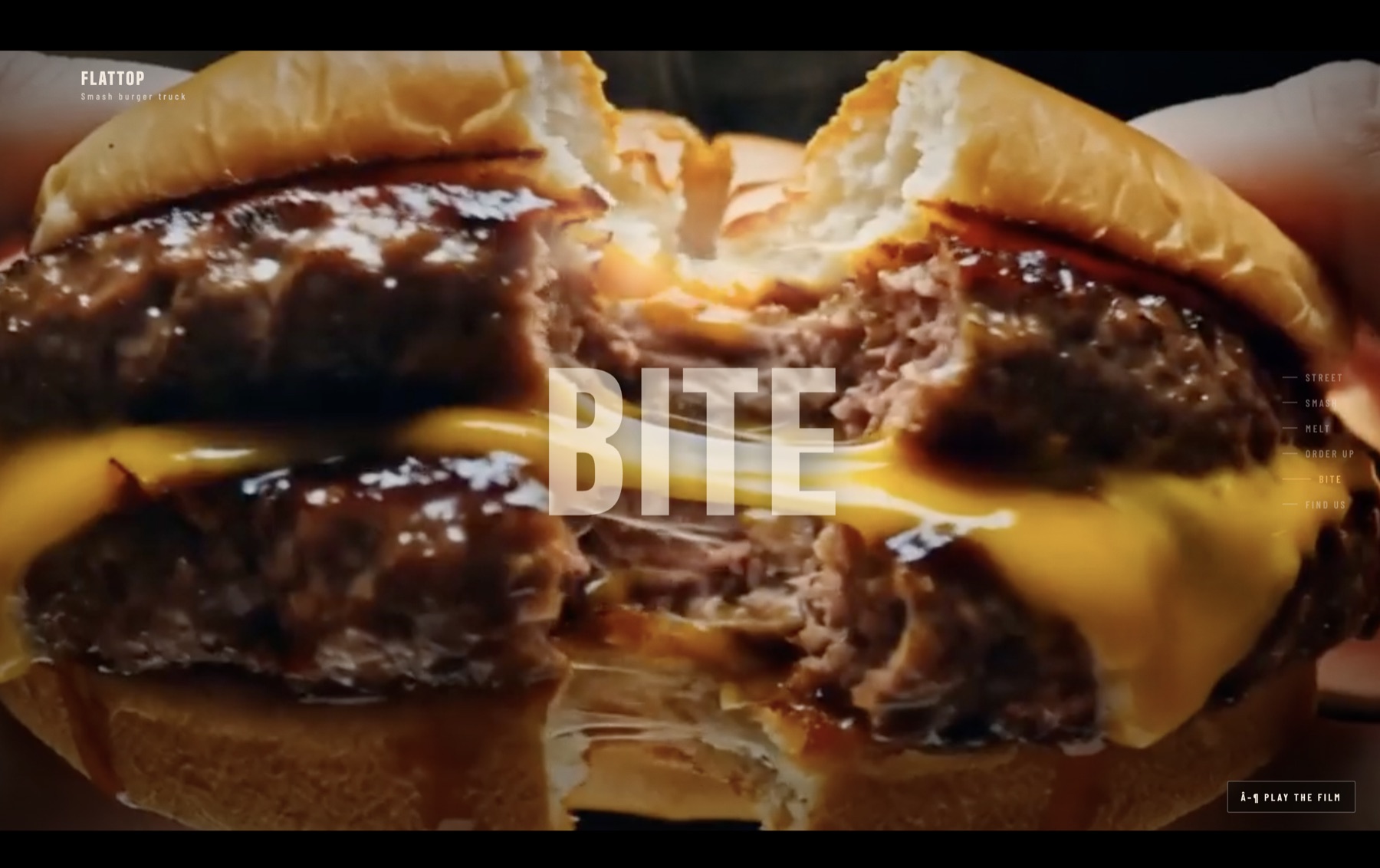 Close-up burger scene from the FLATTOP cinematic website