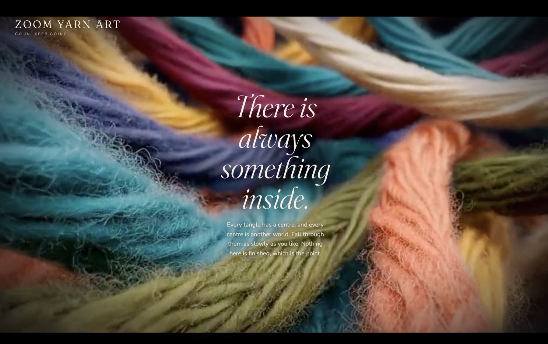 Zoom Yarn Art cinematic website with colorful strands of yarn